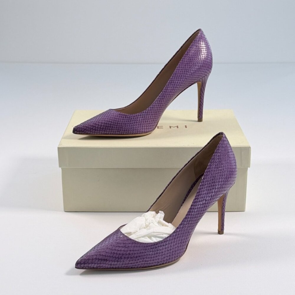 M.Gemi Purple Snake Embossed Leather Pumps 39.5